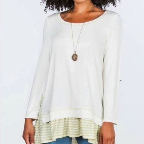 Matilda Jane Cream with Green Stripe Adjustable Tunic, Size XL - Picture 1 of 10